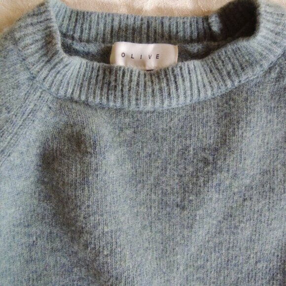 Olive Blue Unbalanced Crew Neck Wool Blend Sweater M/L - Picture 3 of 10